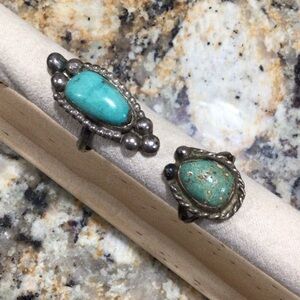 Vintage Turquoise Silver Women's Ring Set